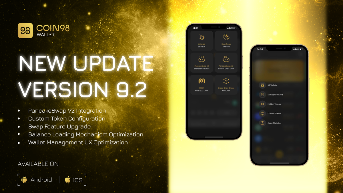 Coin98 Wallet V9.2 is live: PancakeSwap V2 Integration, UX Improvements